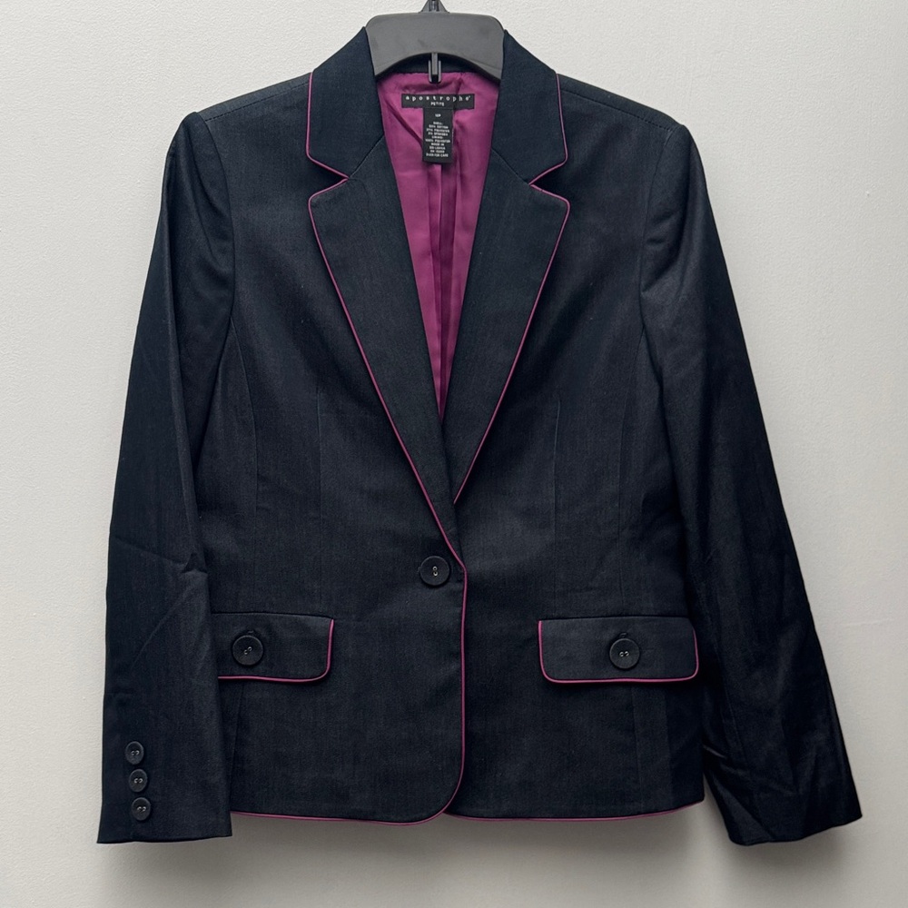 Apostrophe Dark Denim Like Blazer with Pink Accents